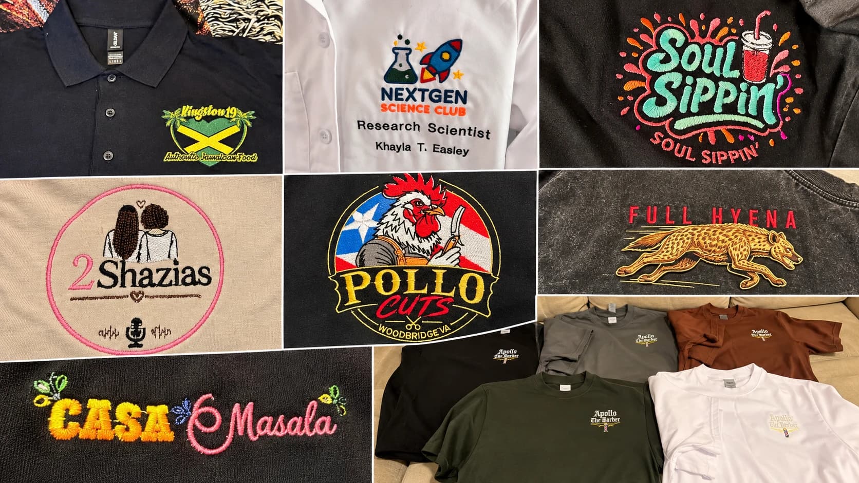 Custom embroidered brand apparel samples